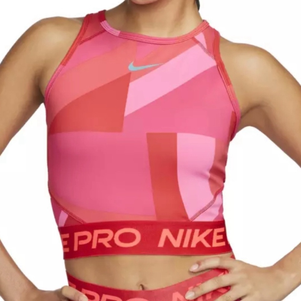 NWT! Nike Women's Pro Dri FIT Cropped Training Tank Top Pink‎ FD0954-635 $40